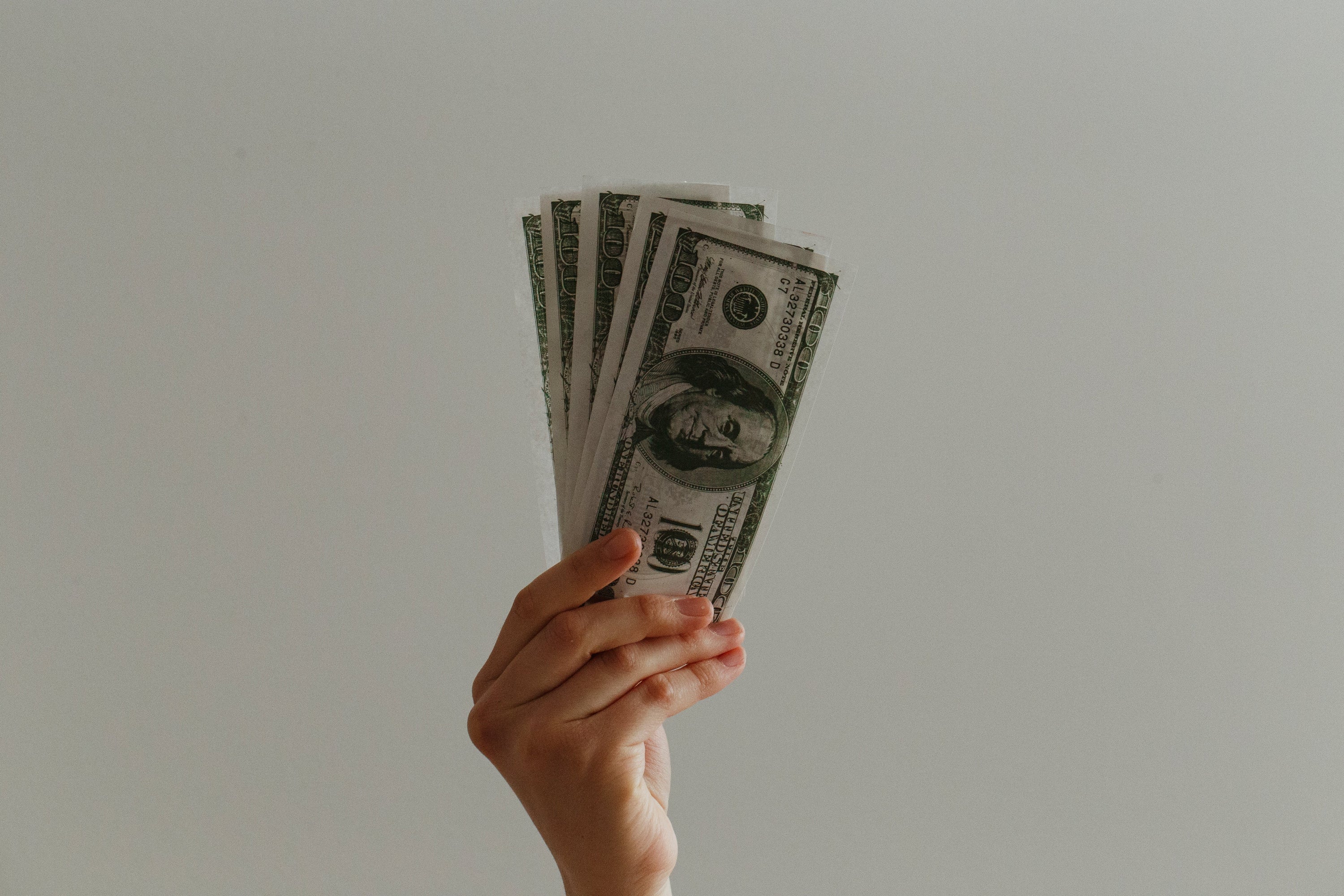 Someone flashes the cash while holding up some notes