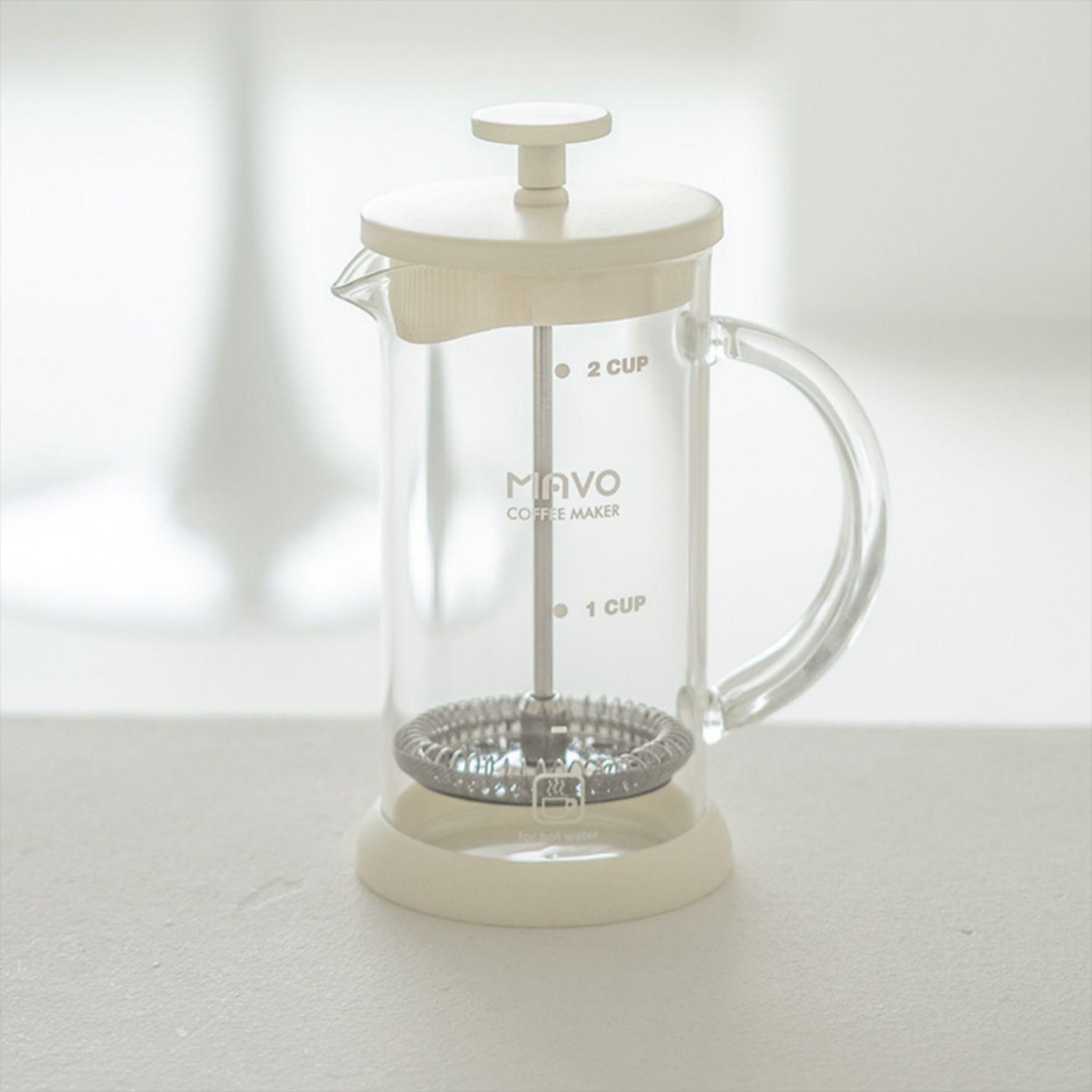 MAVO French Press Coffee Maker (Black/White) - Premium High Borosilicate Glass