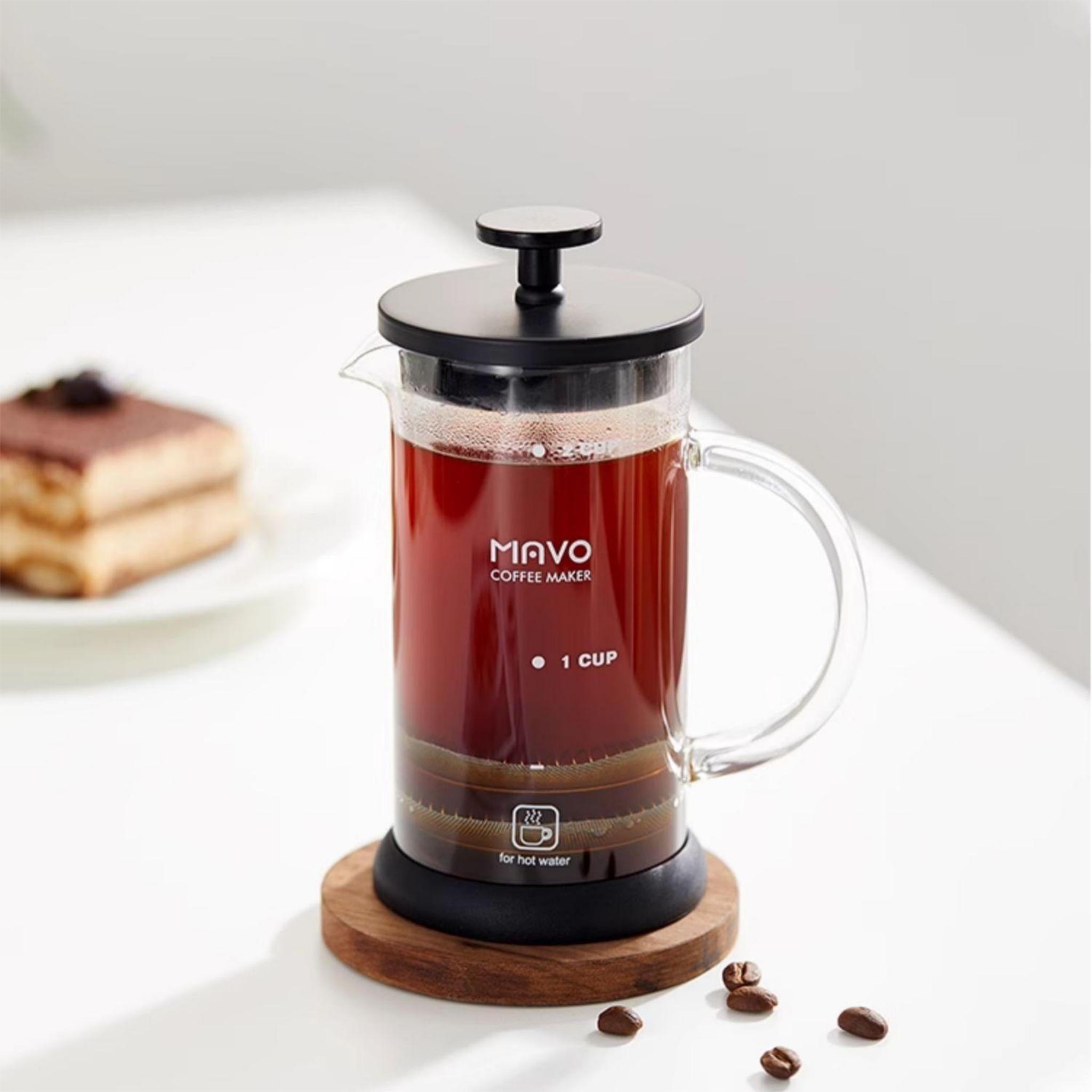 MAVO Double Filter French Press Coffee Maker (Black) - Premium High Borosilicate Glass